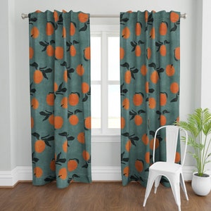 Retro Oranges Curtain Panel - Mid-century Clementines by erin__kendal - Large Scale Midcentury Modern Custom Curtain Panel by Spoonflower