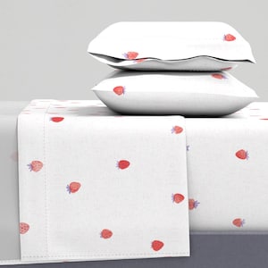 Cottage Strawberries Sheets - Watercolor Strawberry by friztin - Fruit Summer Painterly Cotton Sateen Sheet Set Bedding by Spoonflower