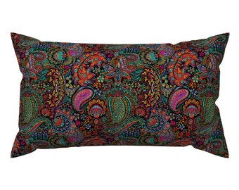 Paisley Accent Pillow - Paisley by stacystudios - Vintage Style Black Colorful Hippy Retro  Rectangle Lumbar Throw Pillow by Spoonflower