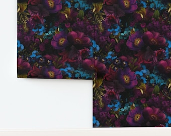 Dark Romantic Rose Non-Pasted Wallpaper Maximalist Large Scale Gothic Floral  - Moody Florals by utart Wallpaper by Spoonflower