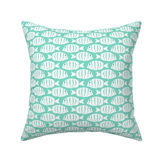 Tropical Fish Throw Pillow Convict Tangs Turquoise By Etsy