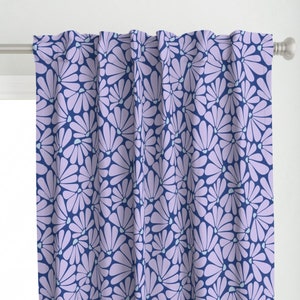 Lavender Flowers Curtain Panel - Purple And Blue Floral On Cobalt by swellandgood - Nature Earth Flora Custom Curtain Panel by Spoonflower