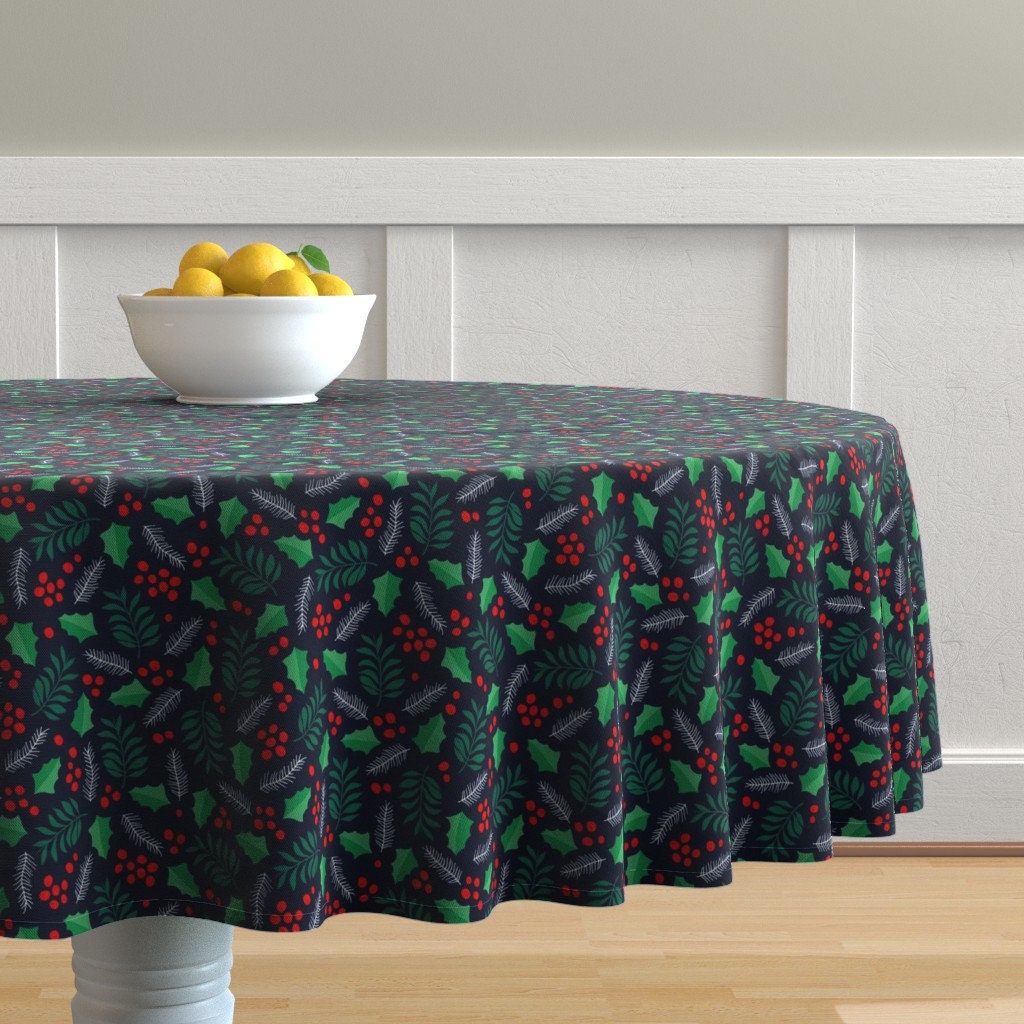 Botanical Christmas Round Tablecloth Holly Christmas by Etsy
