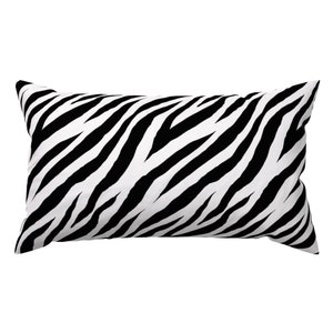 Zebra Print Lumbar Pillow - Black And White Zoo Safari Animal Stripes White Tiger Rectangle Accent Throw Pillow - Zebra by sveta_aho