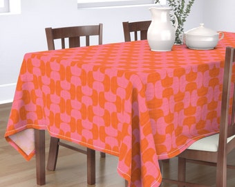 Round Tablecloth Grid Weave Coral Girls Cotton Sateen