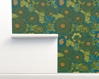 Vintage Style Floral Non-Pasted Wallpaper Vintage Floral Retro Modern - Retro Floral by hnldesigns Wallpaper Double Roll by Spoonflower