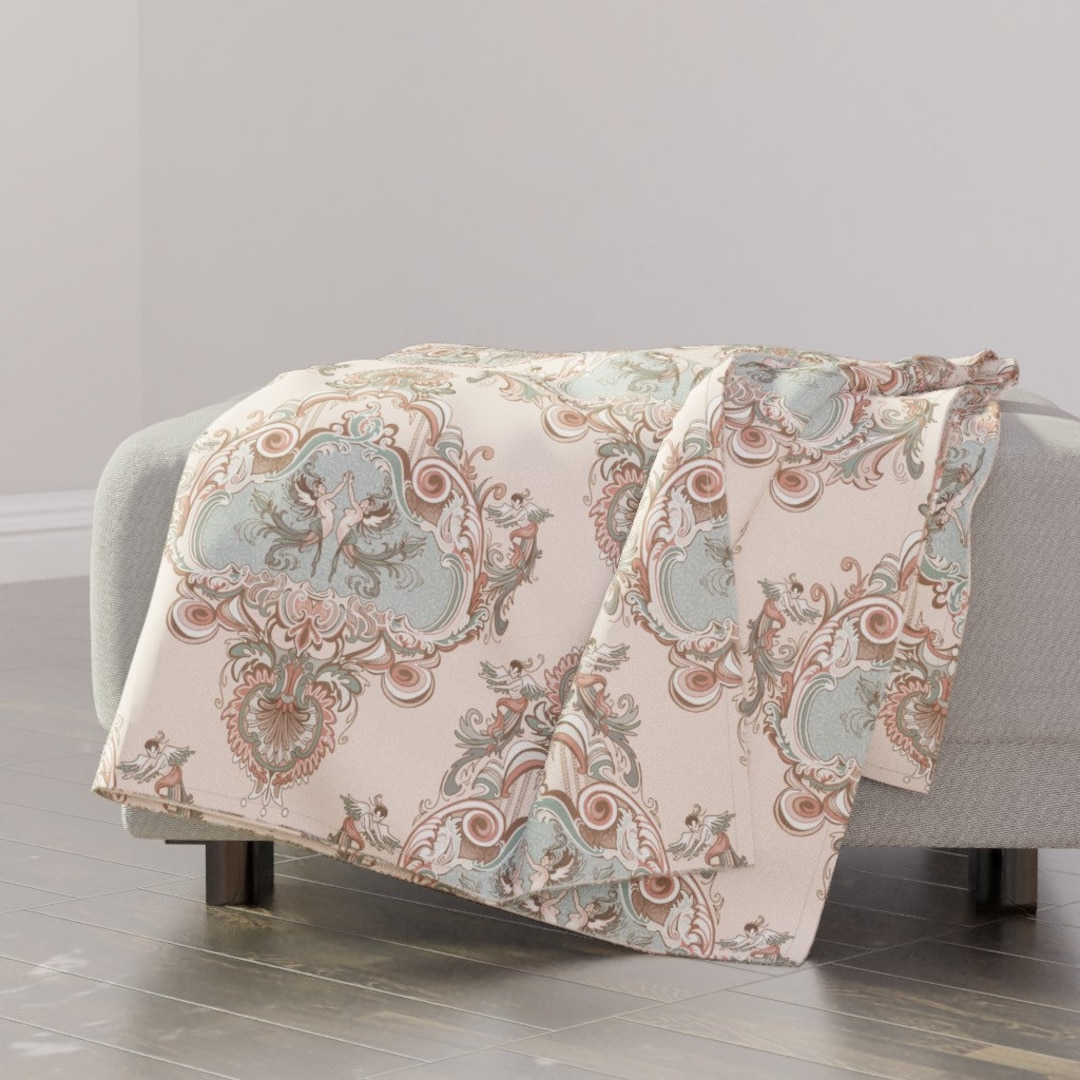 Blush Pink Angels Throw Blanket Rococo Romantic by Stacystudios Baroque