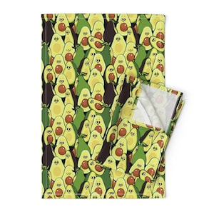 Cartoon Avocados Tea Towels (Set of 2) - Social Avocados by huebucket - Funny Food Food With Faces Linen Cotton Tea Towels by Spoonflower