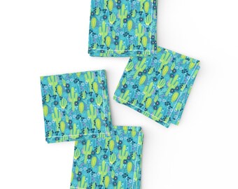 Cactus Cocktail Napkins (Set of 4) - Sonoran Landscape by robyriker - Teal And Lime Western Desert Southwest Cloth Napkins by Spoonflower