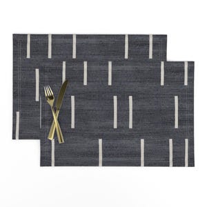 Mud Cloth Placemats (Set of 2) - Denim_line_mud_cloth Large by holli_zollinger - Minimalist Lines Striped Cloth Placemats by Spoonflower