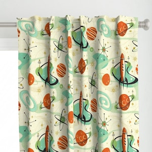 Vintage Style Space Curtain Panel - Intergalactic Abstract by studioxtine - Retro Fifties Atomic Age  Custom Curtain Panel by Spoonflower