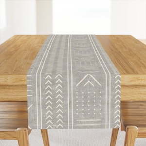 Gray Mudcloth Table Runner - Stone Mudcloth by littlearrowdecor - Earth Tone Modern Farmhouse Cotton Sateen Table Runner by Spoonflower