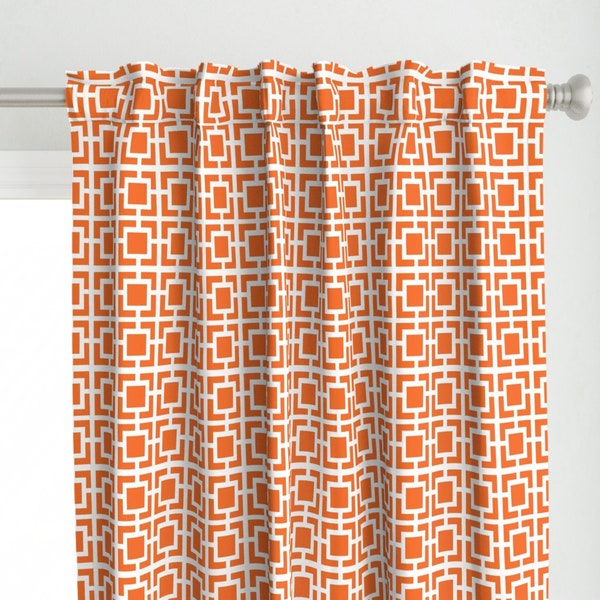 Midcentury Modern Curtain Panel - Atomic Orange by ruby_ritz - Orange Trellis Abstract Mod Custom Curtain Panel by Spoonflower