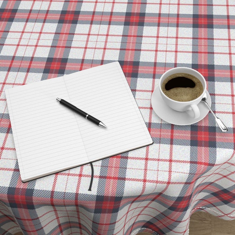 Red Tartan Cotton Sateen Circle Tablecloth by Spoonflower Red White And Blue Plaid Rev by eclectic/_house Blue Plaid Round Tablecloth