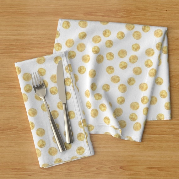 Yellow Polka Dot White Spots Polka Cotton Dinner Napkins by Roostery Set of 2