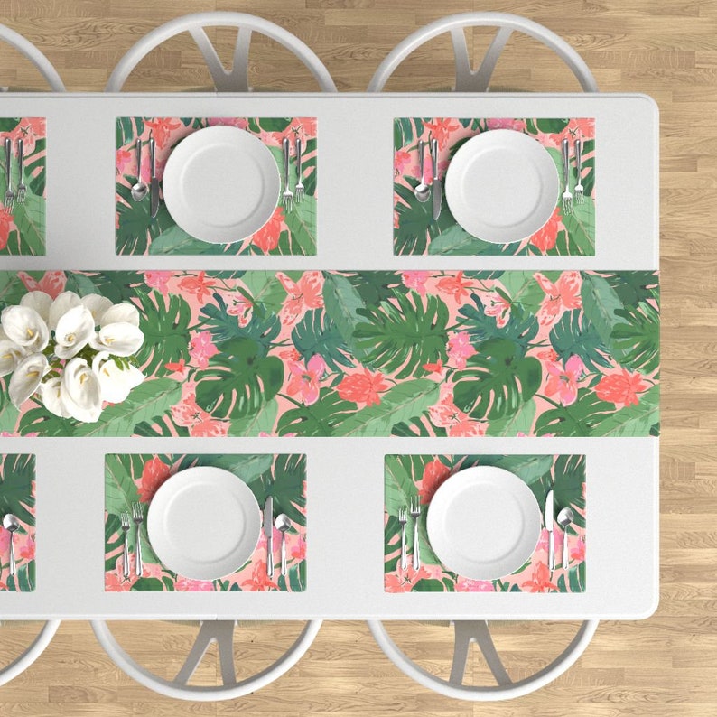 Tropical Foliage Placemats Jungle Tropical Floral Leaves Cloth Placemats by Spoonflower - Floral Coral /& Pink by alison/_janssen Set of 4