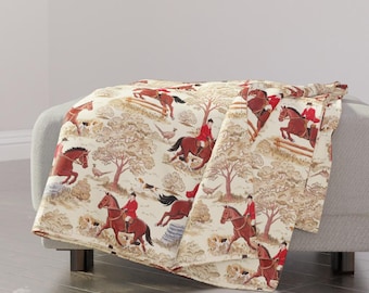 Horses Throw Blanket - Hunting Fox Hunt Toile English Countryside Rustic Throw Blanket - Equestrian Countryside Toile by whimsical_brush