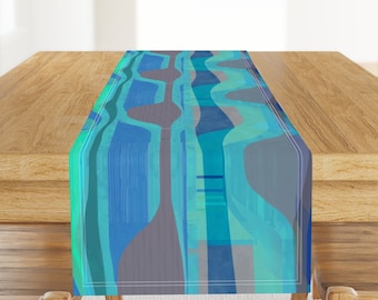 Mod Table Runner - Retro Blue Abstract Vintage Style
