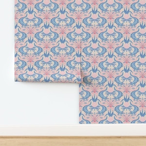 Maximalistische Tiertapete (nicht geklebt) Tropisches Krokodil-Ananas-Damastmuster - Krokodile von vivdesign, Tapete von Spoonflower