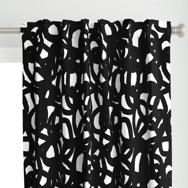 Modern Curtain Panel - Freestyle Black And White by domesticate - Abstract Geometric Bold Graphic  Custom Curtain Panel by Spoonflower