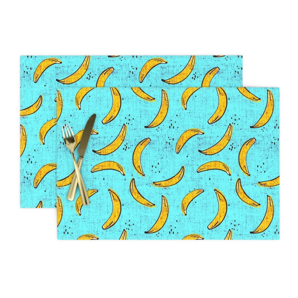 Banana Placemats Set of 2 Bananarama_turquoise by | Etsy