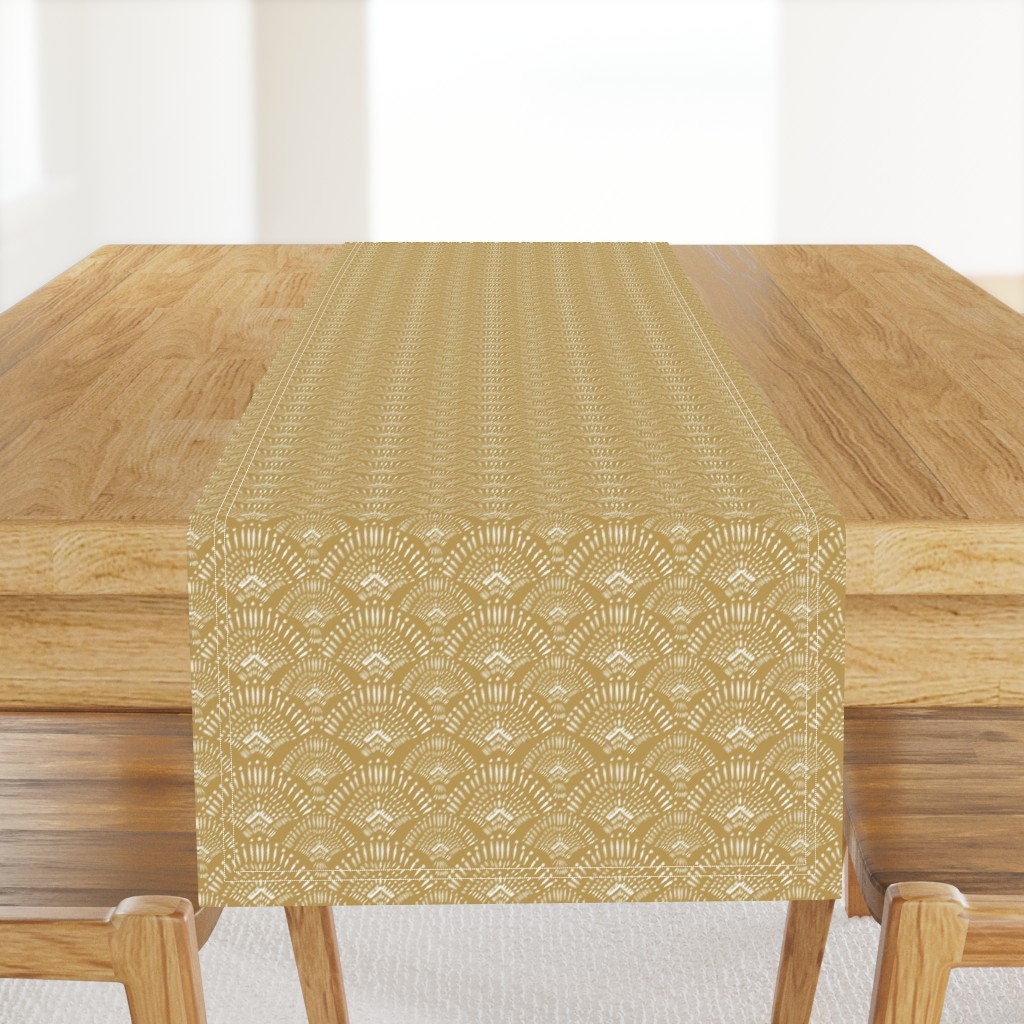 Art Deco Table Runner - 6" Gold Boho Print by shopcabin - Gold Mustard Boho Decorative Pattern Cotton Sateen Table Runner by Spoonflower