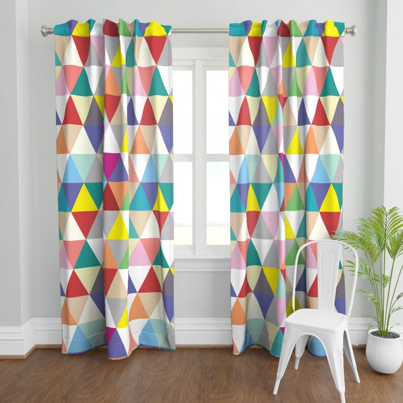 Colorful Triangles Curtain Panel Triangles Rainbow by | Etsy