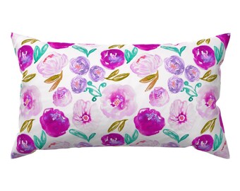 Teal Accent Pillow - Indy Bloom Poppy Bloom White by indybloomdesign - Purple Blossom Magenta Rectangle Lumbar Throw Pillow by Spoonflower