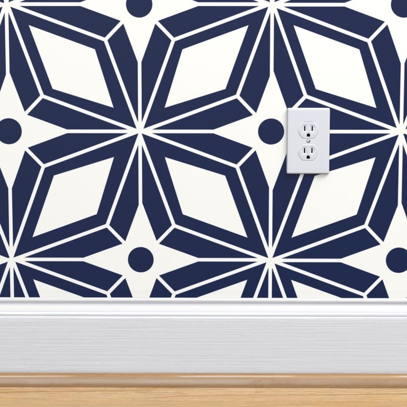 Mid Century Modern Wallpaper Starburst Navy Large by Etsy