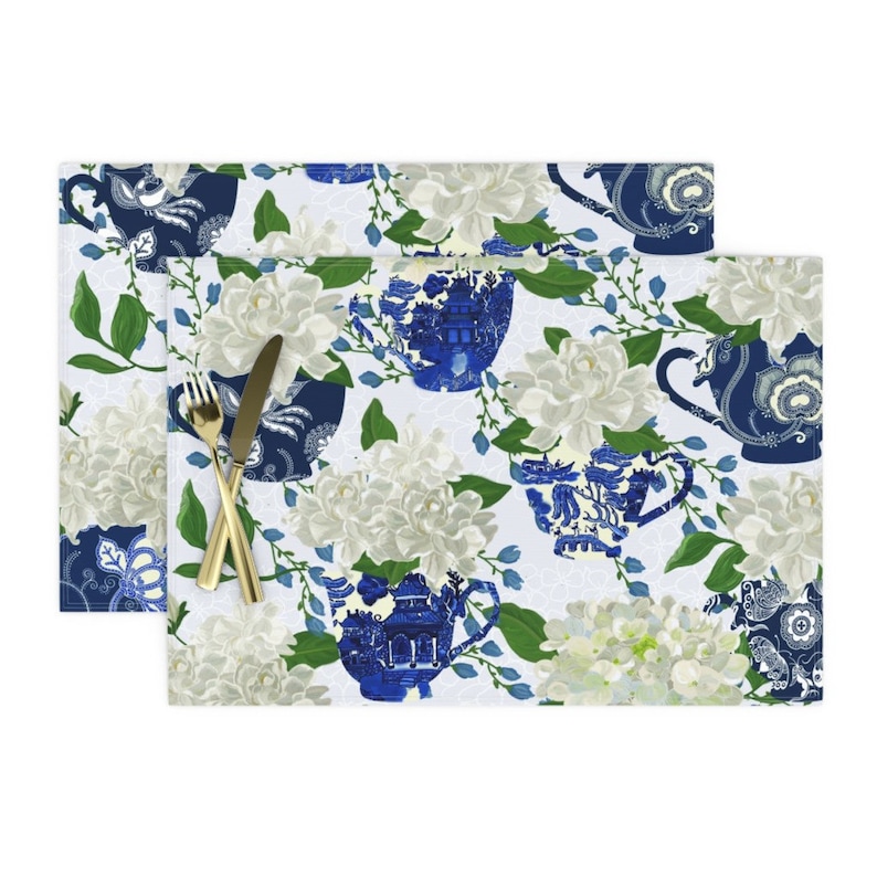 Floral Placemats Set of 2 Blue Willow Whisper Blue by Etsy