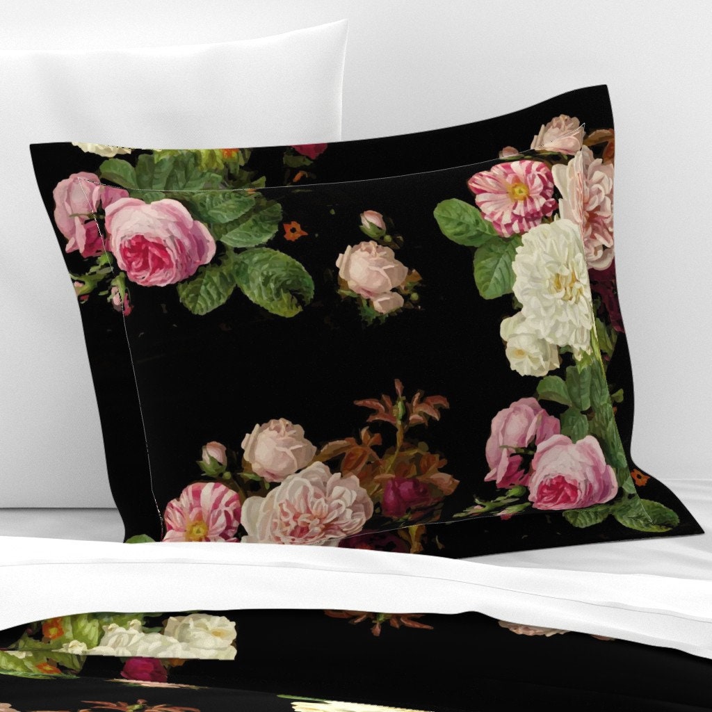 Moody Gothic Floral Pillow Sham Dark Floral Roses on Black - Etsy Norway