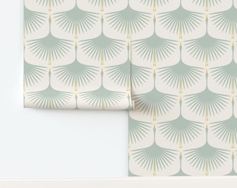 Art Deco Swans Non-Pasted Wallpaper Nautical Blue Beige Wingspans Flying - Duck Egg On Soft Cream by katerhees Wallpaper by Spoonflower