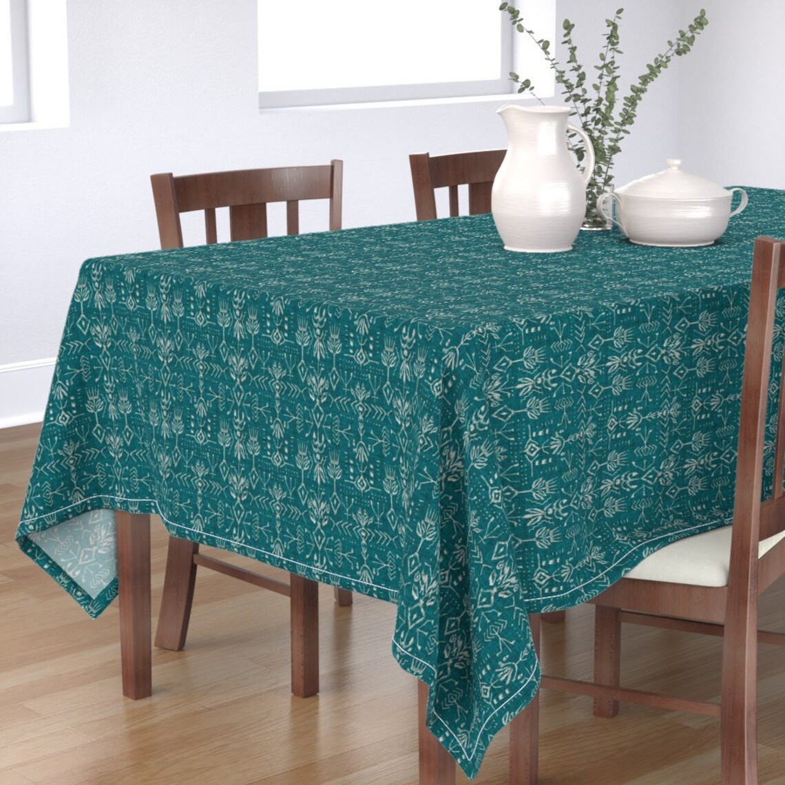 Green Tablecloth Verdure Ikat teal by nouveau_bohemian Etsy
