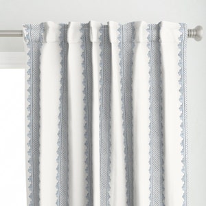 Watercolor Stripe Curtain Panel - Quiet Blue On Cream by danika_herrick - Regency Hand Painted Soft Blue Custom Curtain Panel by Spoonflower