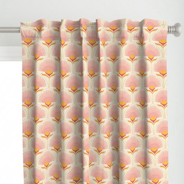 Palm Floral Curtain Panel - Aara by scarlet_soleil - Flowers Art Deco Simple Motif Mid Century Summer Custom Curtain Panel by Spoonflower