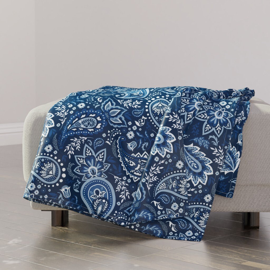 Classic Blue Throw Blanket Blue Paisley by Beatitudesdesign Paisley Floral Vintage Chintz Throw Blanket With Spoonflower Fabric Etsy UK