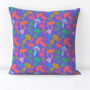 Neon Mushroom Throw Pillow - Mushroom Toss by nina_leth - Colorful  Toadstools Fungi Woodland Decorative Square Throw Pillow by Spoonflower