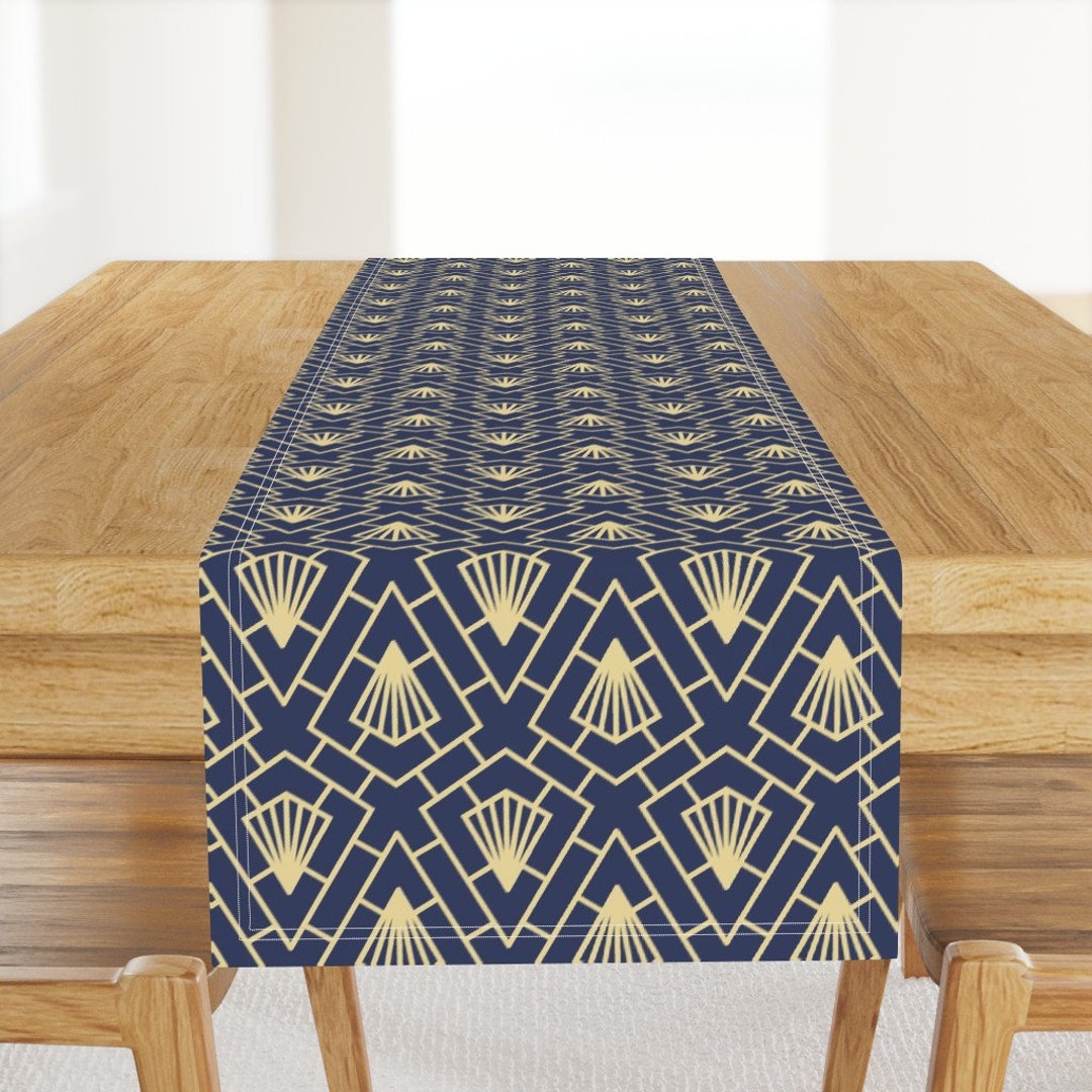 Art Deco Table Runner - Art Deco Fan by Hiirikki - Geometric Diamonds Geometric Fans Cotton ...