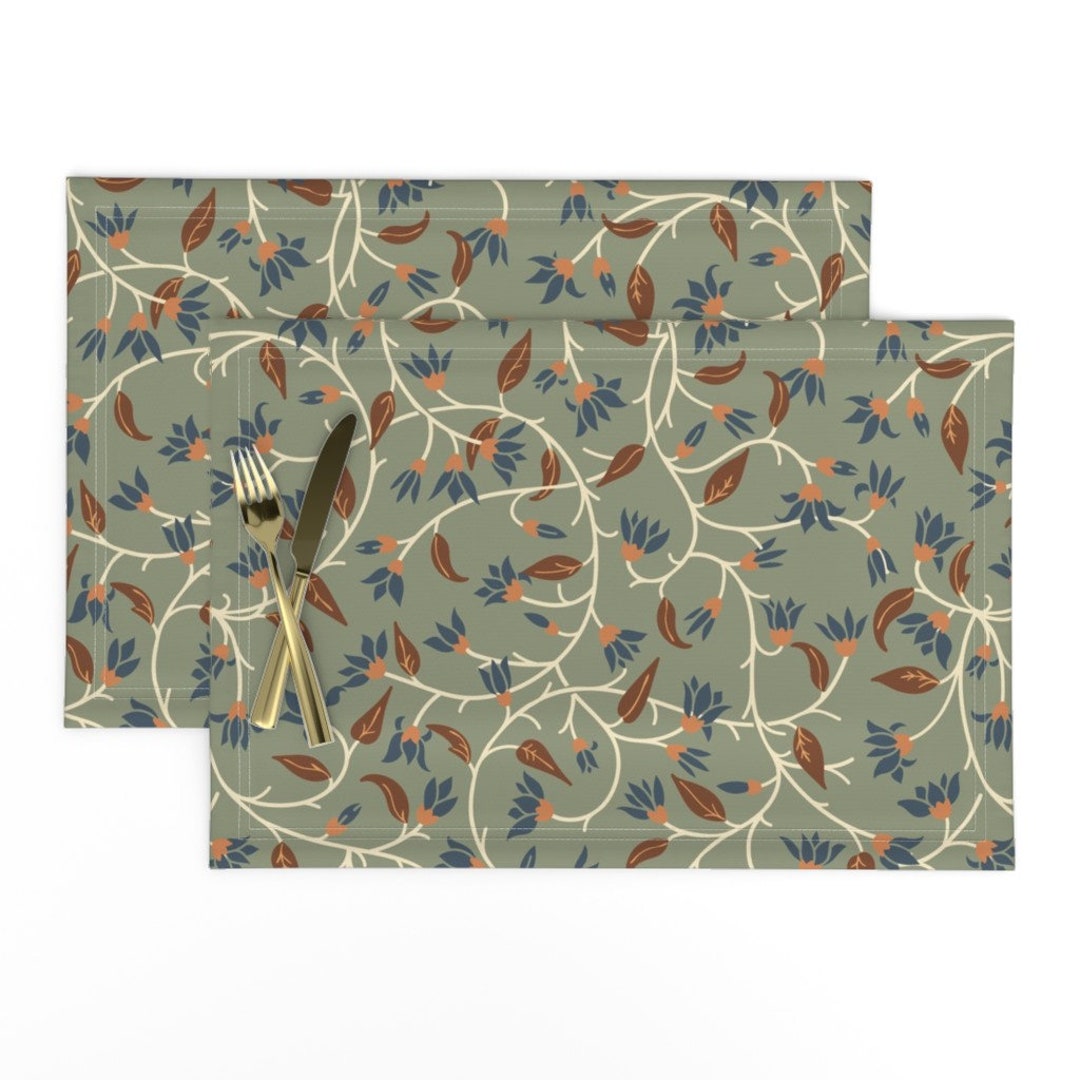 Sage Green Placemats set of 2 Indie Floral Swirl by Gabrielle_marlow
