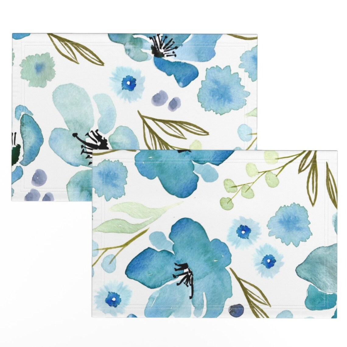 Watercolor Placemats set of 2 Blue Spring by Mint_tulips Etsy