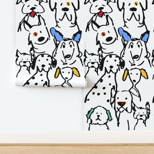 Whimsical Dog Non-Pasted Wallpaper  Cute Pets Fun Animals Doodle Large Scale - Doodle Dogs by shellyreneedesigns Wallpaper by Spoonflower