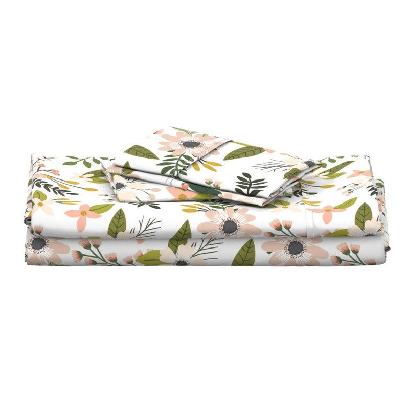 Floral Sheets Sprigs And Blooms Blush Oversized by Etsy
