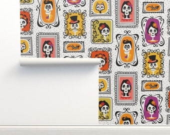 Day Of The Dead Non-Pasted Wallpaper Mexican Folk Art Halloween - Dia De Muertos by anequ_studio Wallpaper Double Roll by Spoonflower