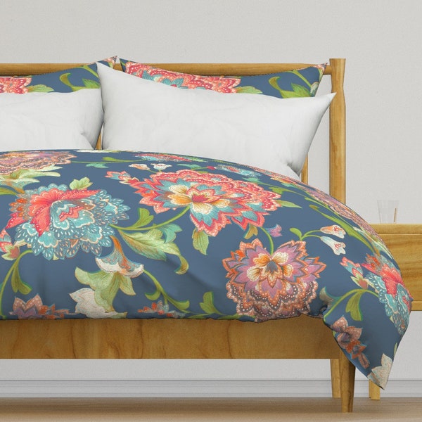 Bohemian Bedding - Blue Chintz by chicca_besso - Garden Floral Large Scale Bedding Cotton Sateen Duvet Cover OR Pillow Shams by Spoonflower