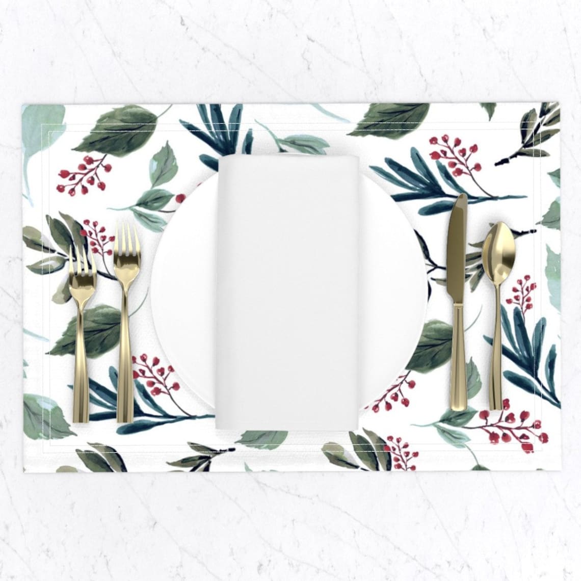 Winter Placemats Set of 2 Leaves And Berries by Etsy