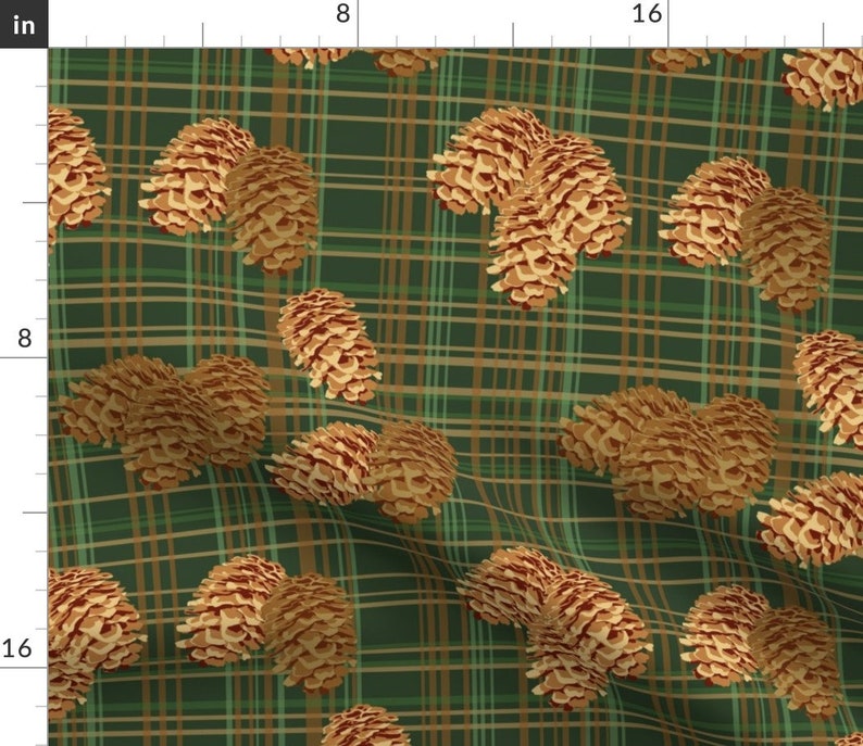 Pinecones On Plaid by rubydoor Rustic Table Runner Forest Woods Evergreen Tree Plaid Tartan Cotton Sateen Table Runner by Spoonflower