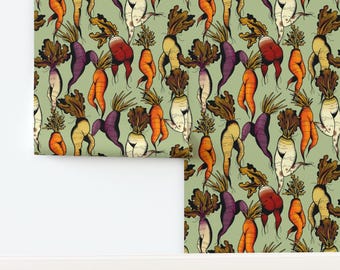 Carrot Butts Non-Pasted Wallpaper Whimsical Cute Dancing Food Kitchen Vegetables - Carrot Dance by cecilia_granata Wallpaper by Spoonflower