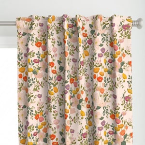 Colorful Poppy Curtain Panel - Botanical Garden by ceciliamok - Romantic Floral Garden Poppies Botanical Custom Curtain Panel by Spoonflower
