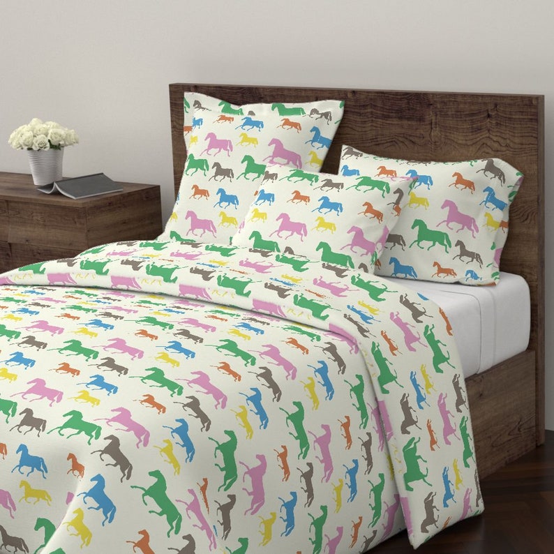 Multisize Trotting Multicolor by ragan Colorful Horse Pillow Sham Equestrian Decor Cotton Sateen Pillow Sham Bedding by Spoonflower