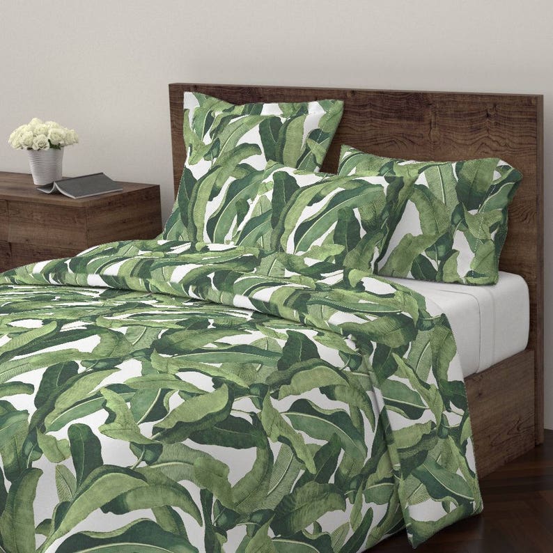 Palm Leaf Duvet Cover Tropical Leaves By Willowlanetextiles Etsy